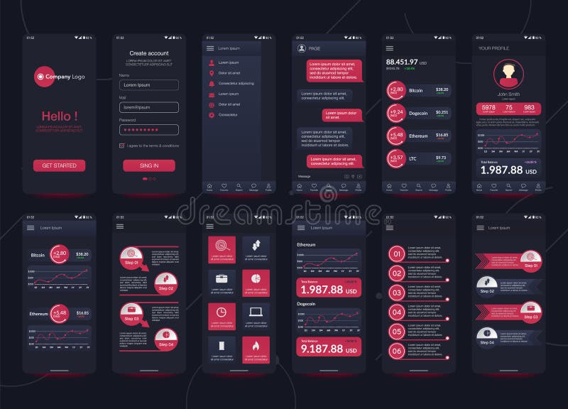 Design of Mobile App, UI, UX, GUI. Set of User Registration Screens ...