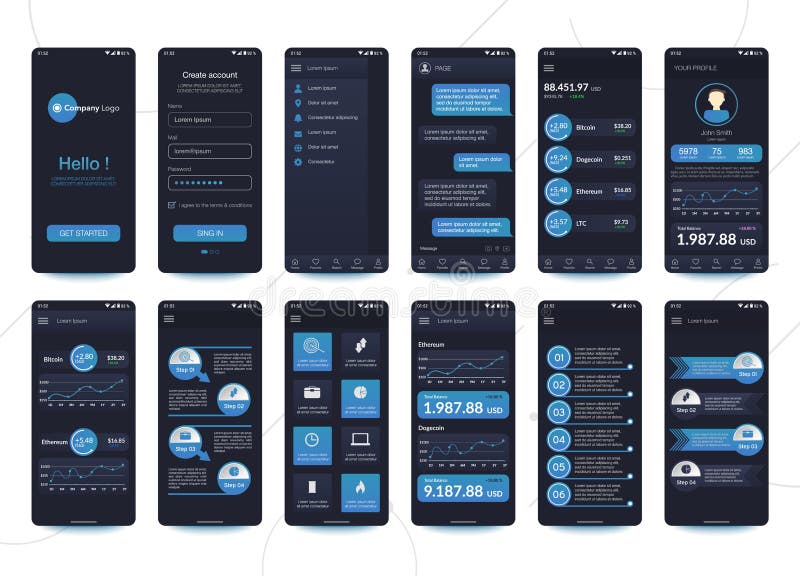 Design of Mobile App Cryptocurrency Wallet, Chat Room, UI, UX, GUI. Set ...