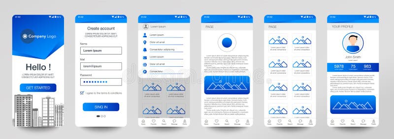 Design of Mobile App, UI, UX, GUI. Set of User Registration Screens ...