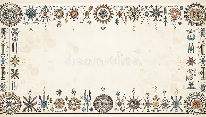 Design ornamental de frontieră cu elemente geometrice și florale pe fundal grunge stock illustration