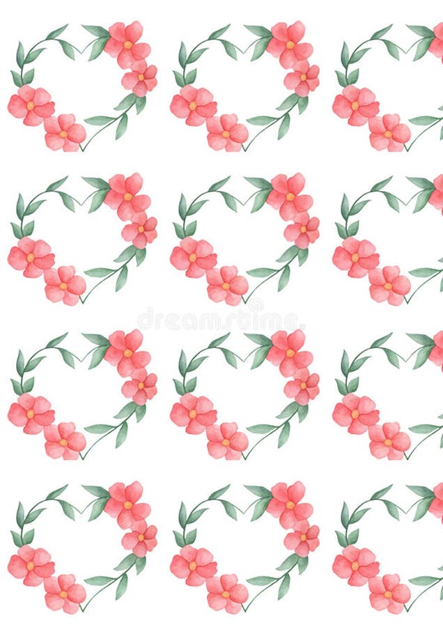 Design padrão ama flores cardíacas com folhas aquarela imagem de stock