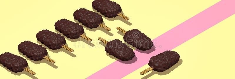 Design pentru alimente minime creatoare 3d face ciocolată înghețată în spațiul de vanilie cu cremă de bege izometrică. banner. dul stock illustration