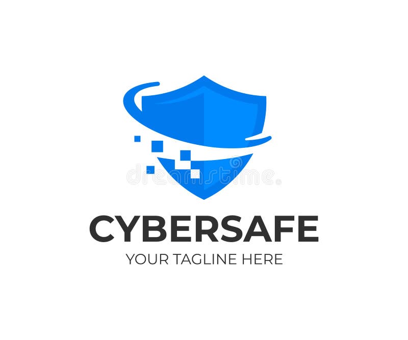 Design pentru sigla sistemului de securitate cibernetică. proiectarea vectorului de informare și protecție a rețelei stock illustration