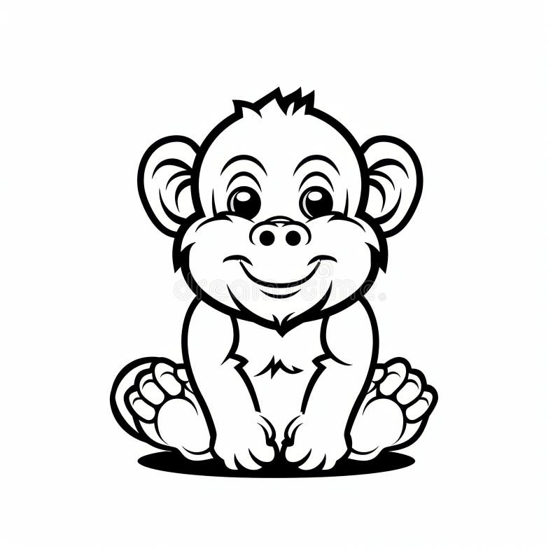 Design Pentru Sigla Vectorului Baboon Drăguț Cu Stil De Contur Izolat stock illustration