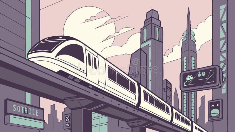 Design pentru vectorul de transport al trenurilor de tip Bullet Cityscape modern și al transportului urban Generative AI stock illustration