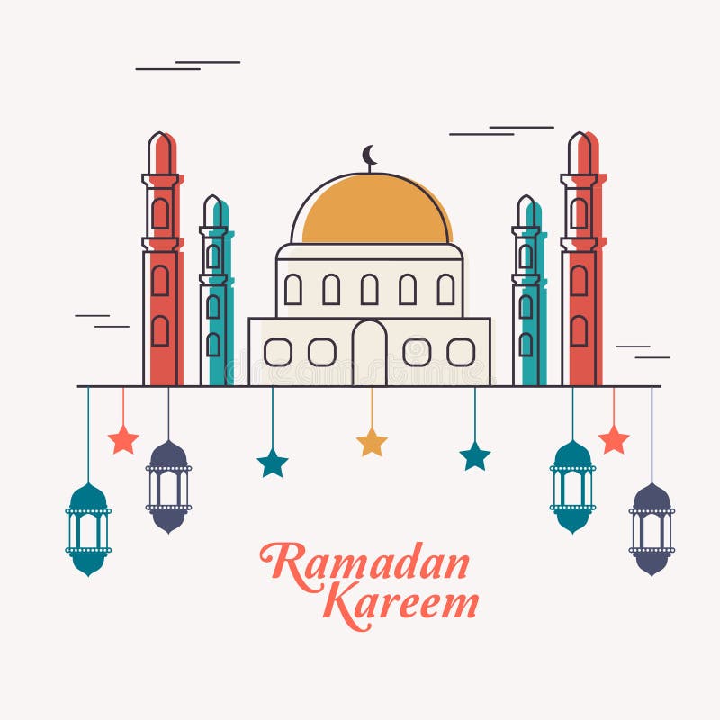 Design plat cu ramadan kareem, cu design plat și colorat, ramadan kareem royalty free illustration