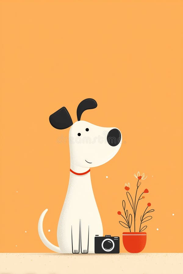 A design poster featuring a cute dog and a professional camera. royalty free illustration