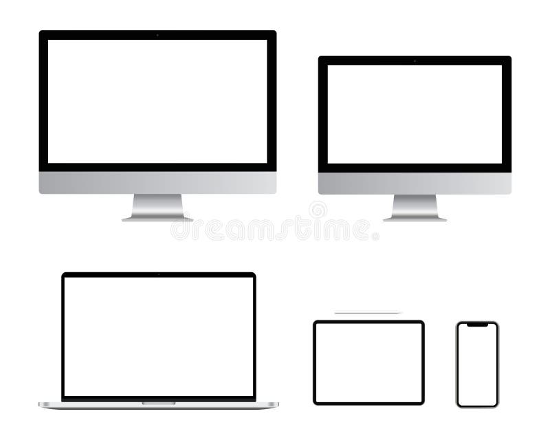 Design realist pentru notebook-uri de tip notebook pentru computere goale și ecran pentru pc-uri tabletă. colecție de dispozitive royalty free illustration