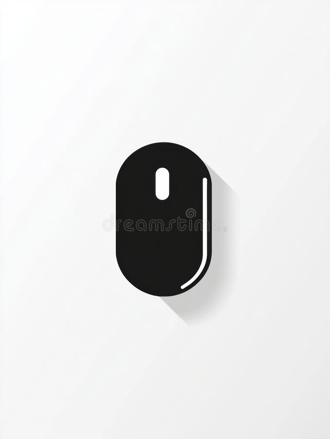 This design showcases a simple black computer mouse icon representing digital navigation and user interaction stock images