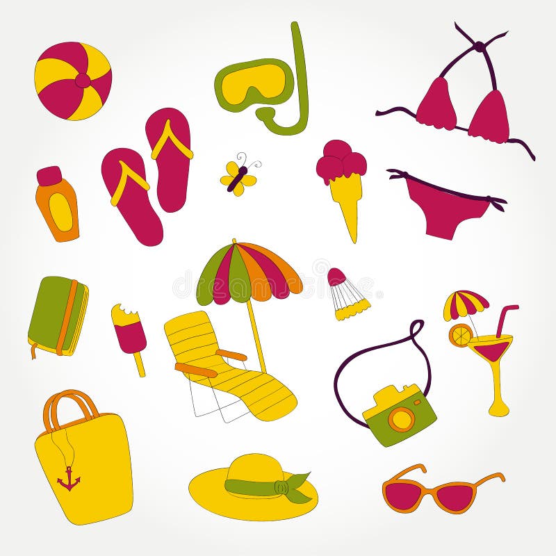 Design Summer Beach Items Set Illustration Vector Stock Vector