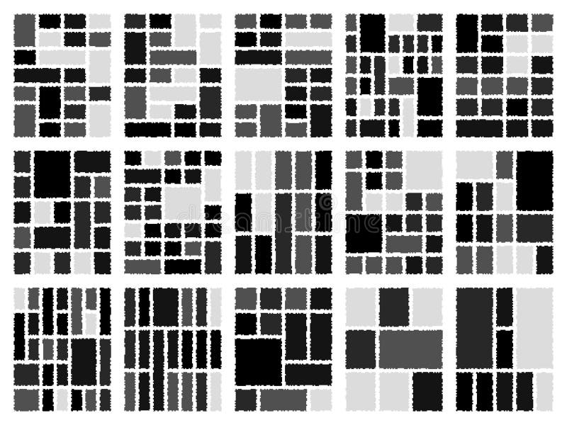 Design tip grilă bento în stil glitch digital pixel cu modele colorate vector illustration