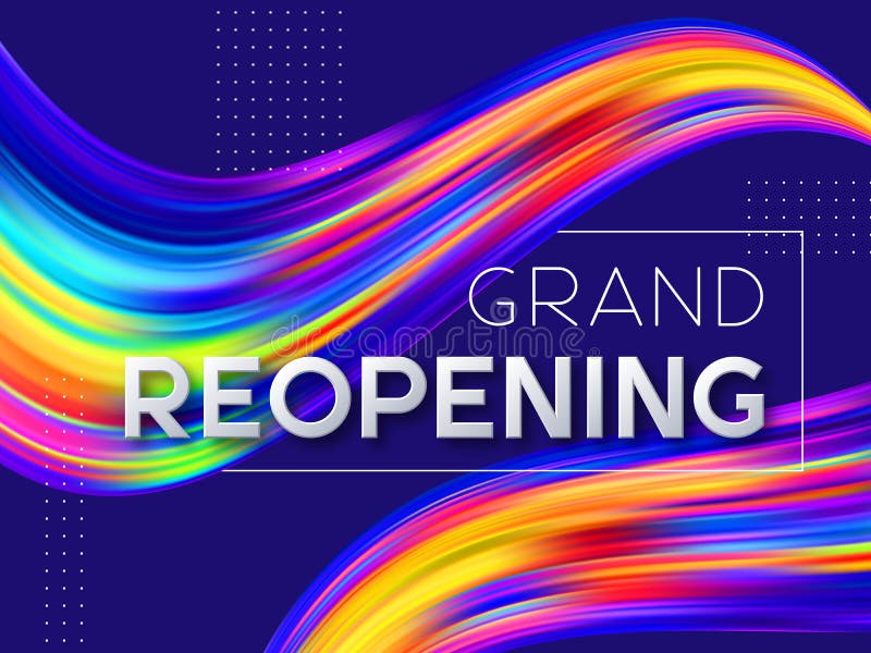 Grand reopening typographic design with 3d text and wave color flow liquid shapes. Opening ceremony vector illustration. Grand reopening typographic design with 3d text and wave color flow liquid shapes. Opening ceremony vector illustration.