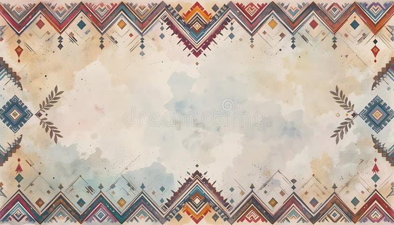 Design tribal abstract cu textură acuarelă și elemente geometrice stock illustration