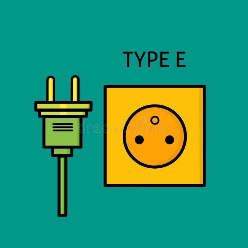 Design Type E Power Plug and Socket, Flat Design Electrical Plugs and Electrical Outlets Stock