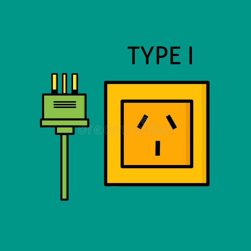 Design Type I Power Plug and Socket, Flat Design Electrical Plugs and Electrical Outlets Stock