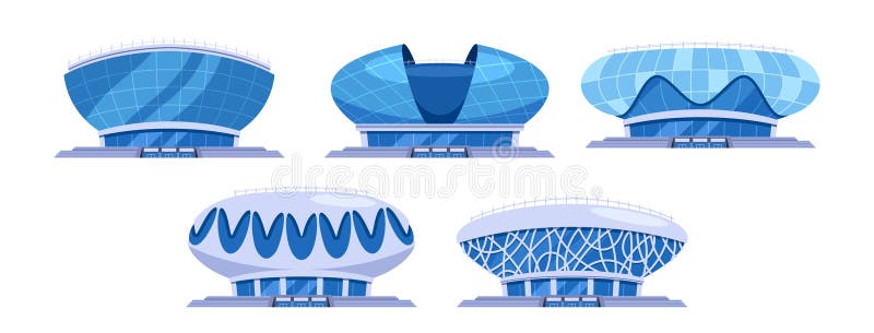 Design-Uri Moderne Pentru Arhitectura Stadionului Futurist Prezintă Formulare Creative Unice Și Palete Pentru Culori Albastre royalty free illustration