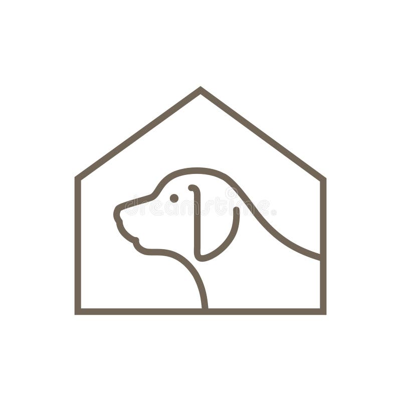 Design vectorial pentru un logo minimalist cu îngrijire animale de companie, un câine și o casă pentru animale de companie vector illustration