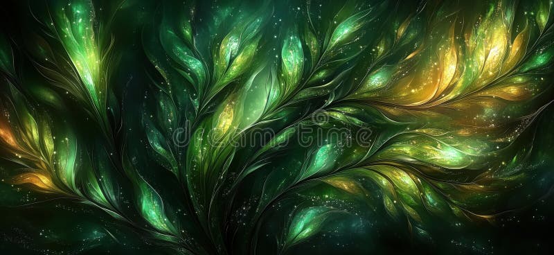 Design vibrant al frunzișului abstract cu frunze strălucitoare de verde și de aur royalty free stock images