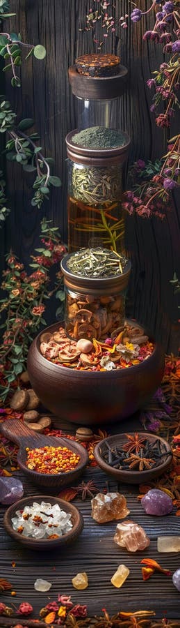 Design a visually stunning panoramic image showcasing various holistic healing practices such as acupuncture yoga herbal vector illustration