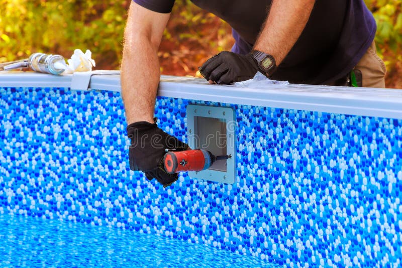 Designed to collect dirt, trash, debris from swimming pool, this pool skimmer basket contains a filtration system that royalty free stock photo