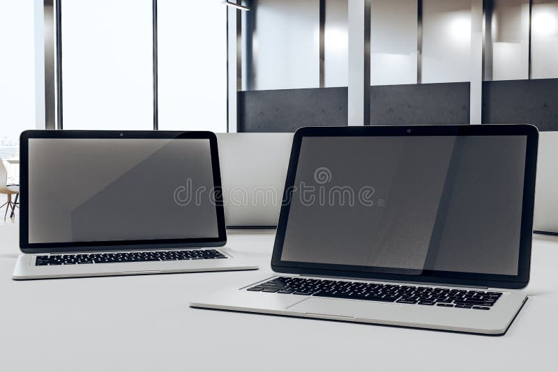 Two Screen Laptop Desktop Blank Screen Stock Illustrations 285 Two