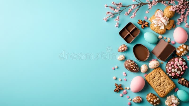 Designer för påskbord : på konfektyrscenen med bakande essentiella gingerbads chokladäggliljor o stock illustrationer