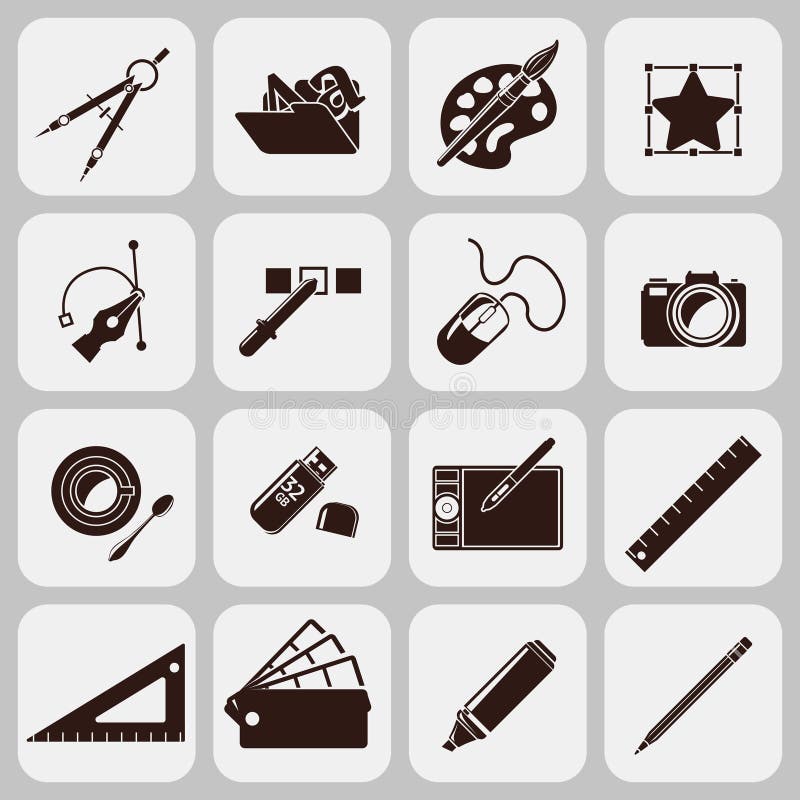 Designer Tools Black Icons stock illustration