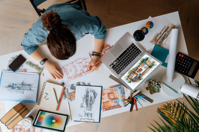 Designer working in studio stock photo