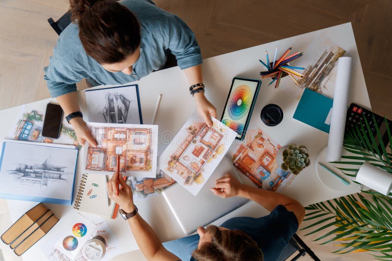 Designers working in studio stock image