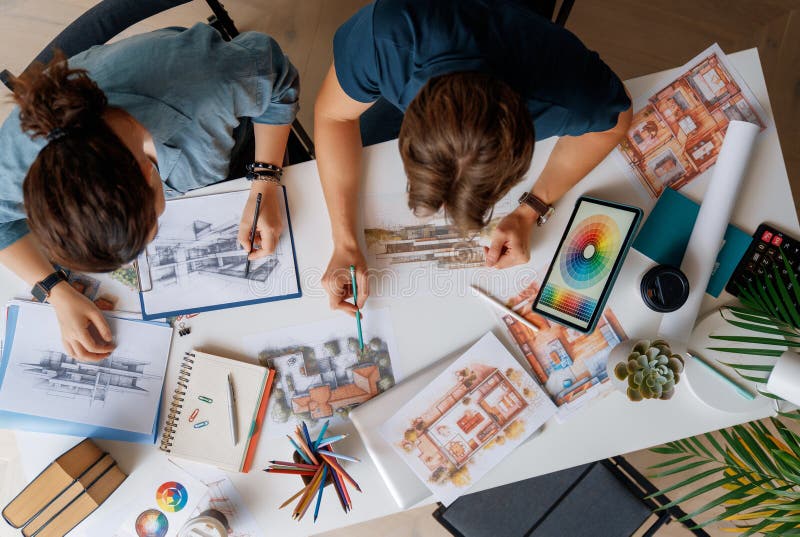 Designers working in studio stock photography