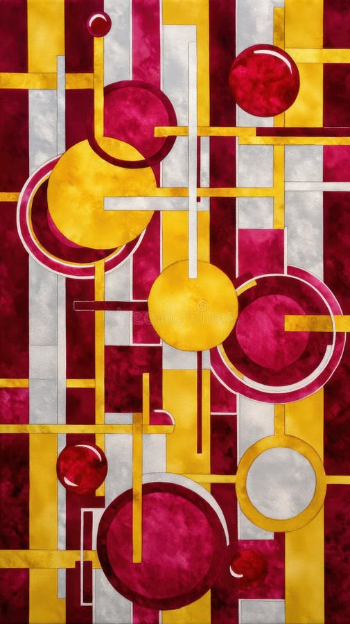 Designul geometric abstract cu forme de argint și alb roșu galben creează o compoziție dinamică și modernă. stock photography