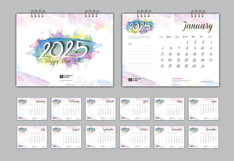 calendar-2025-template-set-on-colorful-watercolor-background-and-cover-design-desk-calendar