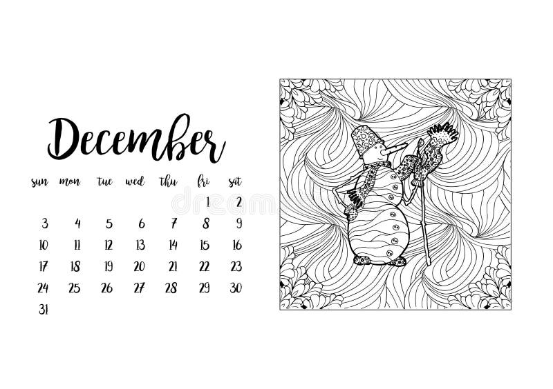 Desk Calendar Template For Month December Stock Vector