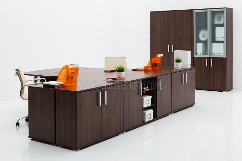 Desk, Chair and Bookcase on White Wall Stock Photo Image of green