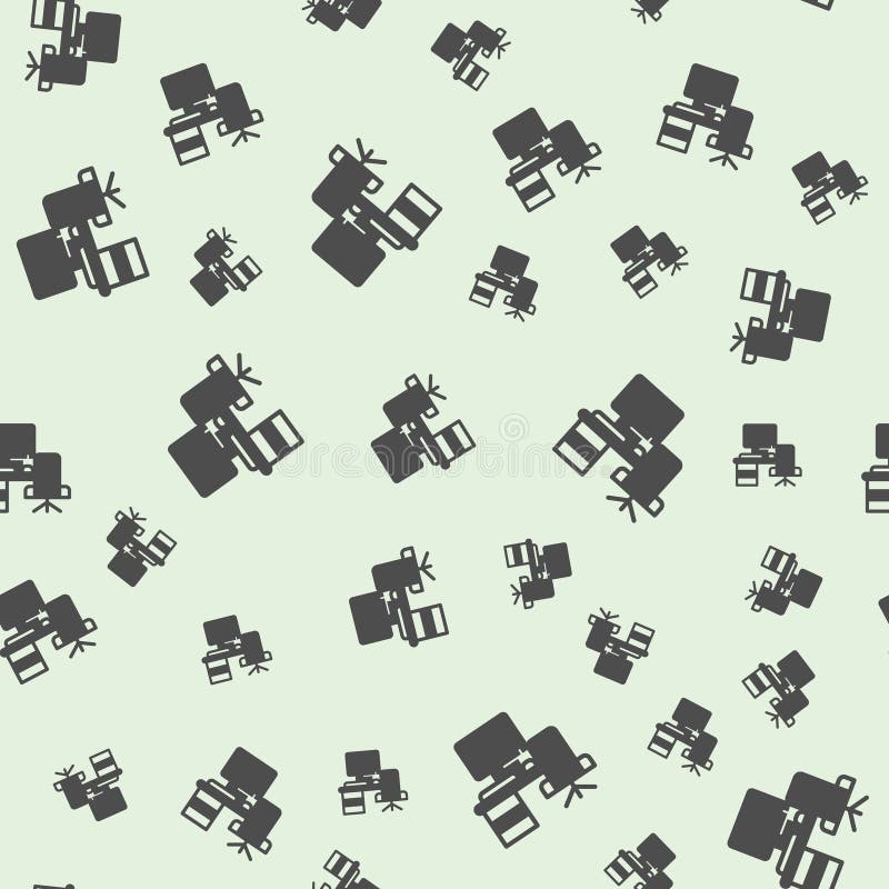 Desk with chair and desktop solid seamless pattern, remote work theme. Vector graphics. Personal workplace with computer vector illustration