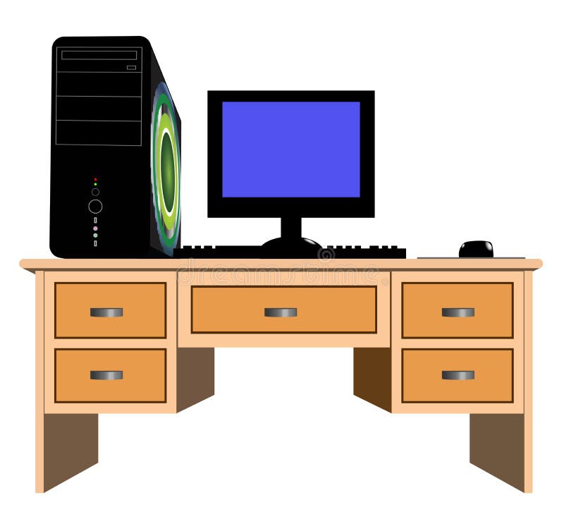 Desk and computer stock illustration. Illustration of drawer 2801178