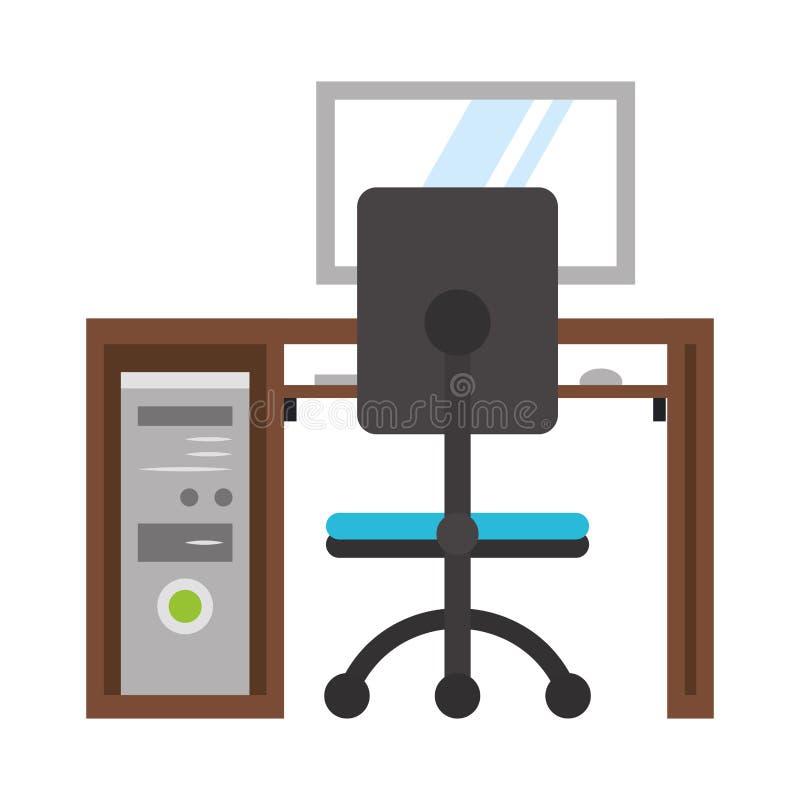 Desk Computer with Chair Office Cartoon Stock Vector Illustration of
