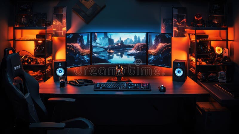 Desk computer on table stock illustration