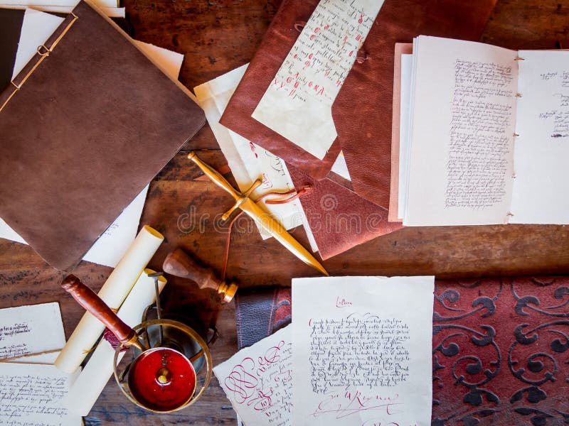 Desk Full of Letters, Books and Antique Objects Stock Photo - Image of ...