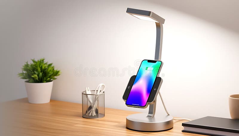 Desk Lamp Smartphone Charging Wireless Technology Generative AI royalty free illustration