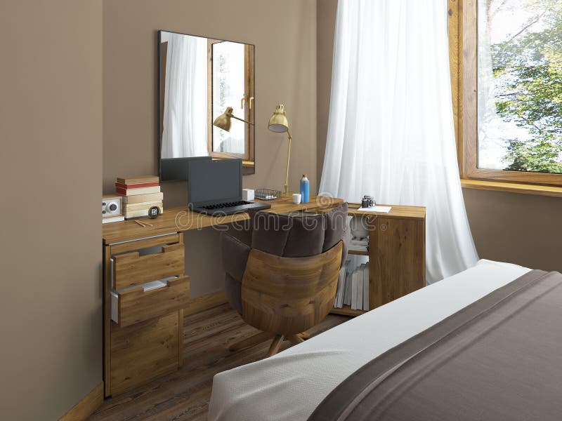 Desk in a modern bedroom.