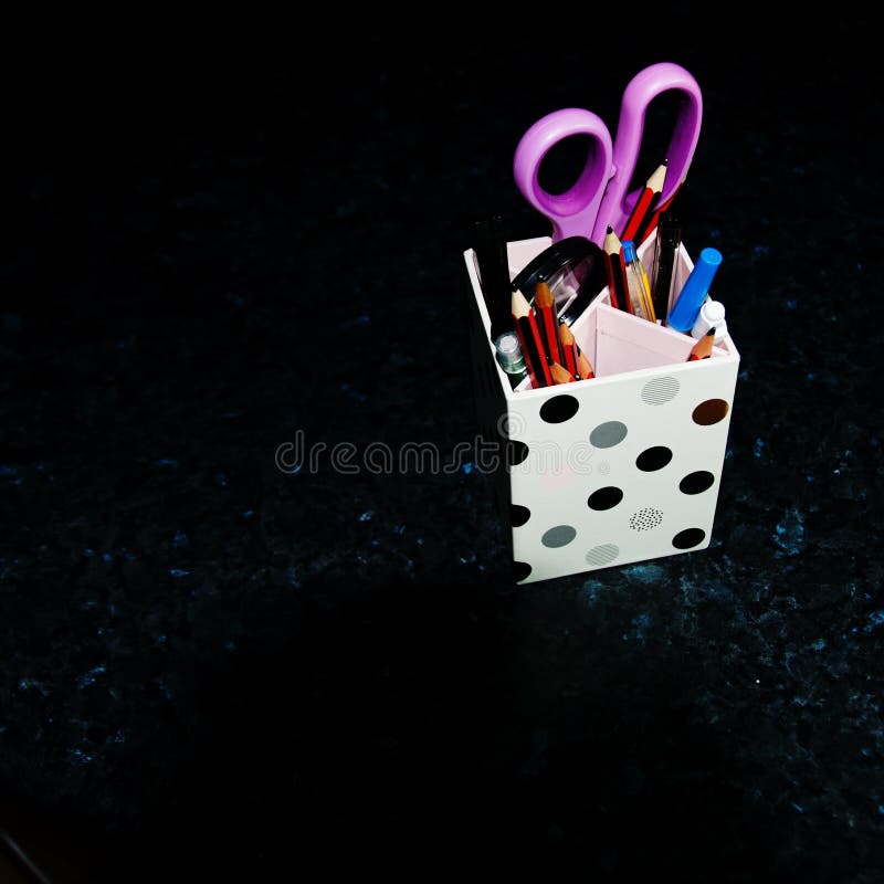 Desk Tidy Pencil Holder on Black. B. Stock Image Image of purple
