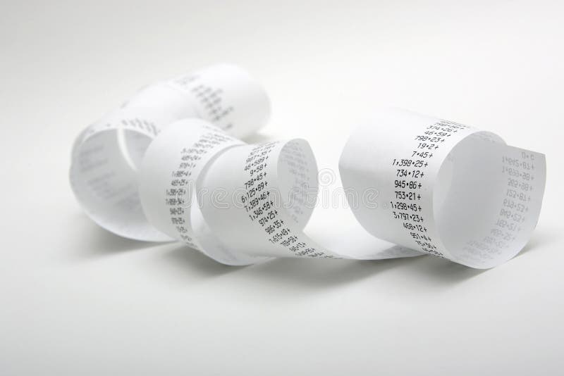 Desktop calculator paper roll stock photo