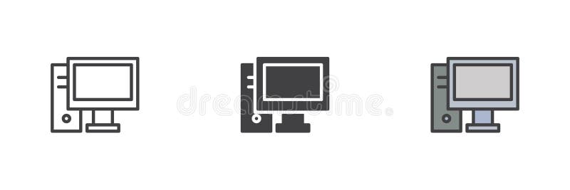 Desktop computer different style icon set stock illustration