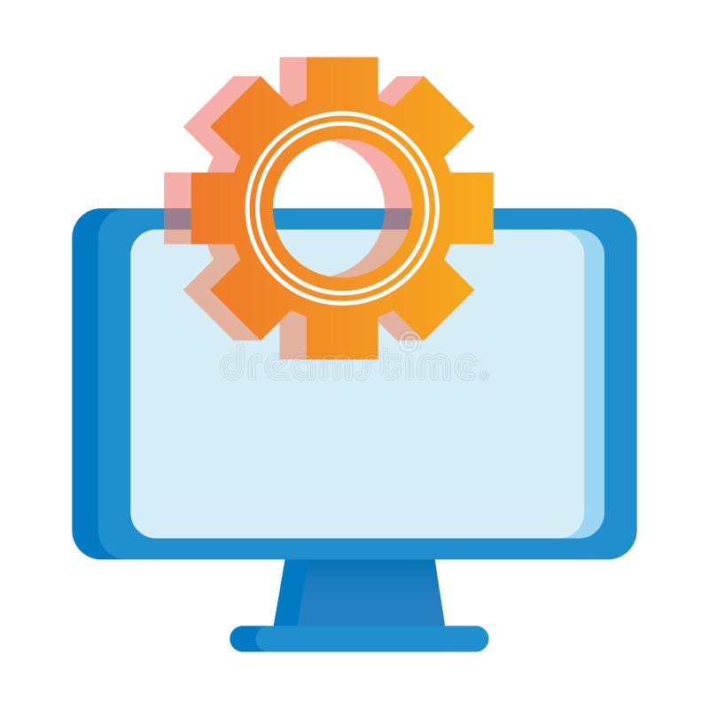 Desktop computer display with gear stock illustration