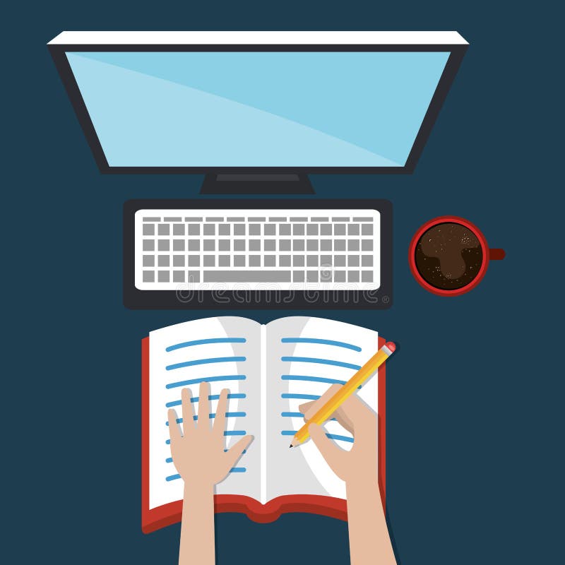 Desktop computer with easy learning icons vector illustration
