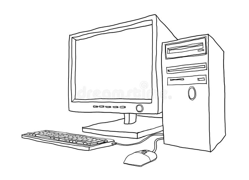 Desktop Computer Hand Drawn Line Art Painting Cute Illustration2 Stock Illustration Illustration Of Office Display 73656849