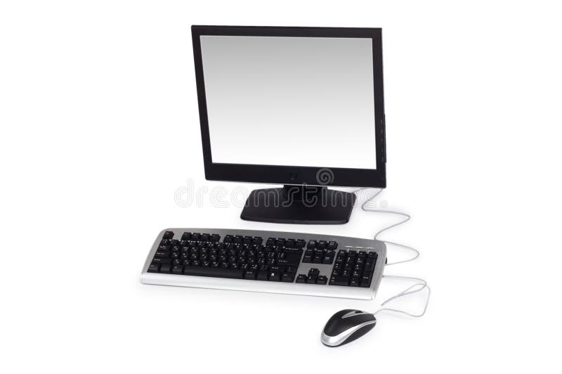 Desktop computer isolato sui precedenti bianchi