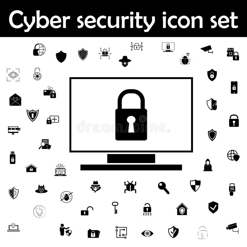 Desktop computer and lock on screen icon. Cyber security icons universal set for web and mobile vector illustration