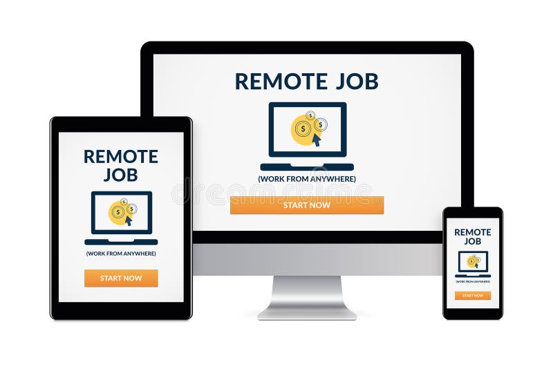 Remote Job Concept on Electronic Devices Isolated on White Background